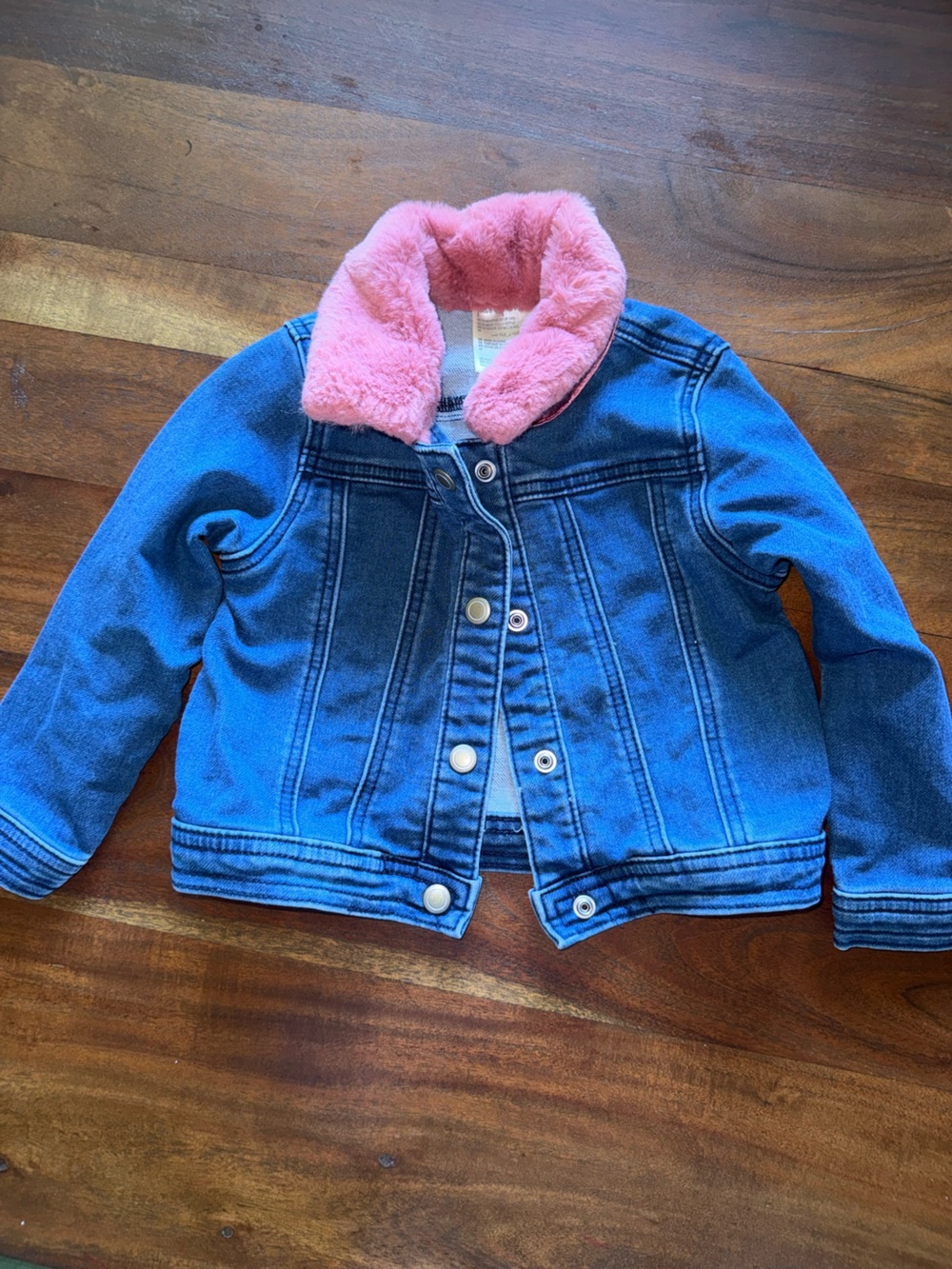 First Impressions Blue Denim Jacket with Pink Faux-Fur Collar